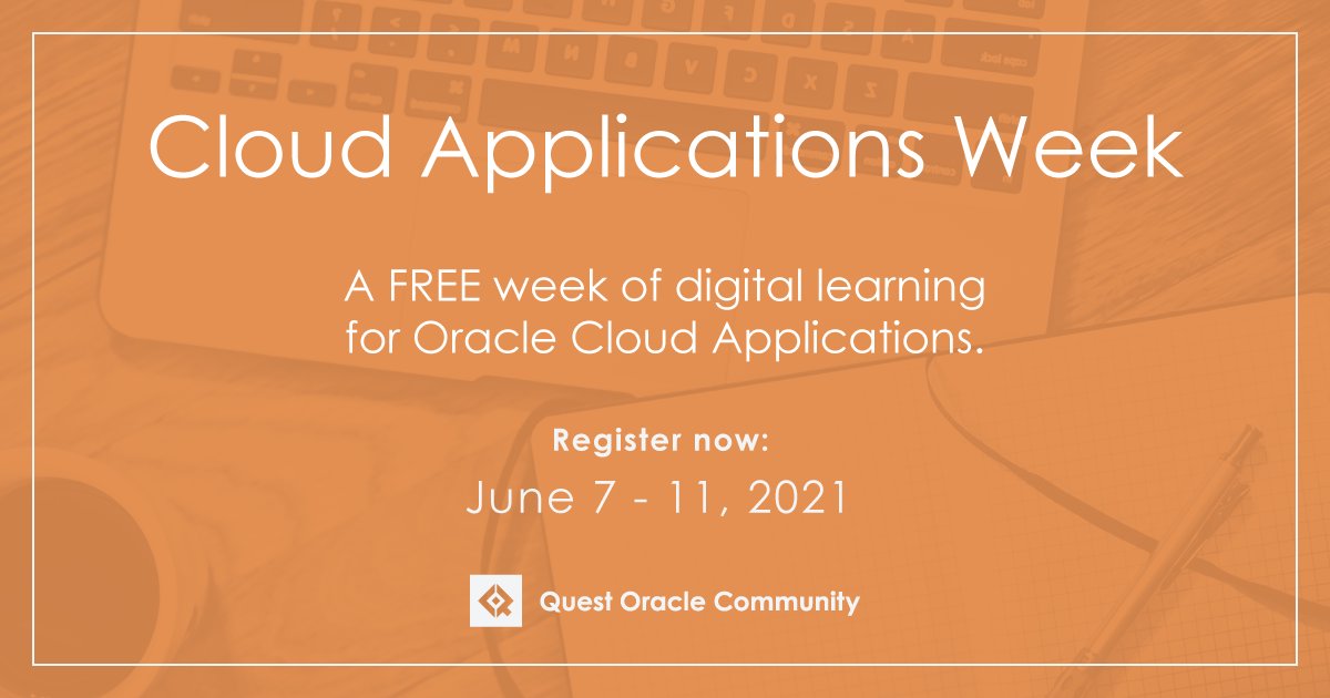 IOUG's tweet photo. Hurry!! Cloud Applications Week starts Monday! Don't miss your chance to get 5 days of online #OracleCloudApplications learning for FREE! #CloudAppWeek #HCMCloud #ERPCloud #SCMCloud #CXCloud #EPMCloud https://t.co/bytsem6RGn https://t.co/23K7JbgEet