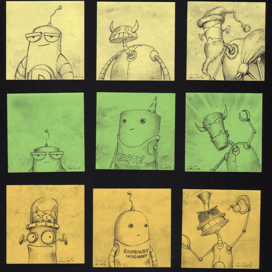 No canvas? No problem! Show me your post-it art.

#davepressler #robotart #bluecollarartist