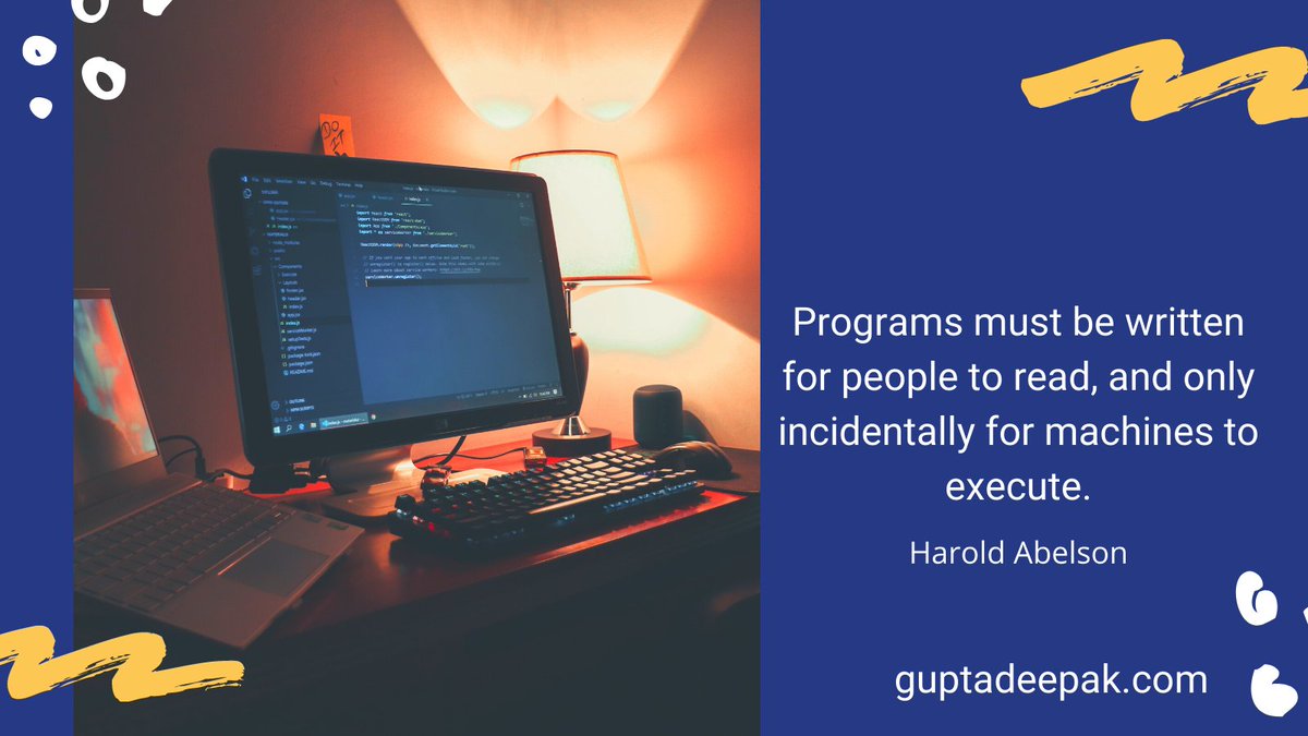 dip_ak's tweet image. Programs must be written for people to read, and only incidentally for machines to execute.
#programming #coding #codingquote #programmingquotes #developer #softwaredeveloper #software #technology