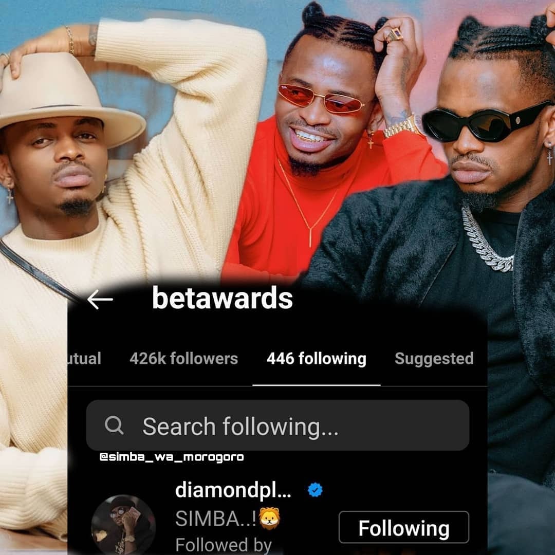 elickmasaut's tweet photo. Page Ya Instagram Ya @betawards Inayosimia Tuzo Za BET Imemfollow DIAMOND PLATNUMZ uko ikiwa haija Mfollow Burna Boy, Wizkid Na Wasanii Wengn 
#BETAwards #BETAwards2021 #diamondplatnumz @diamondplatnumz #BestInternationalActAct @BET_Africa @BETAwards @BET https://t.co/lZz9WQG1By