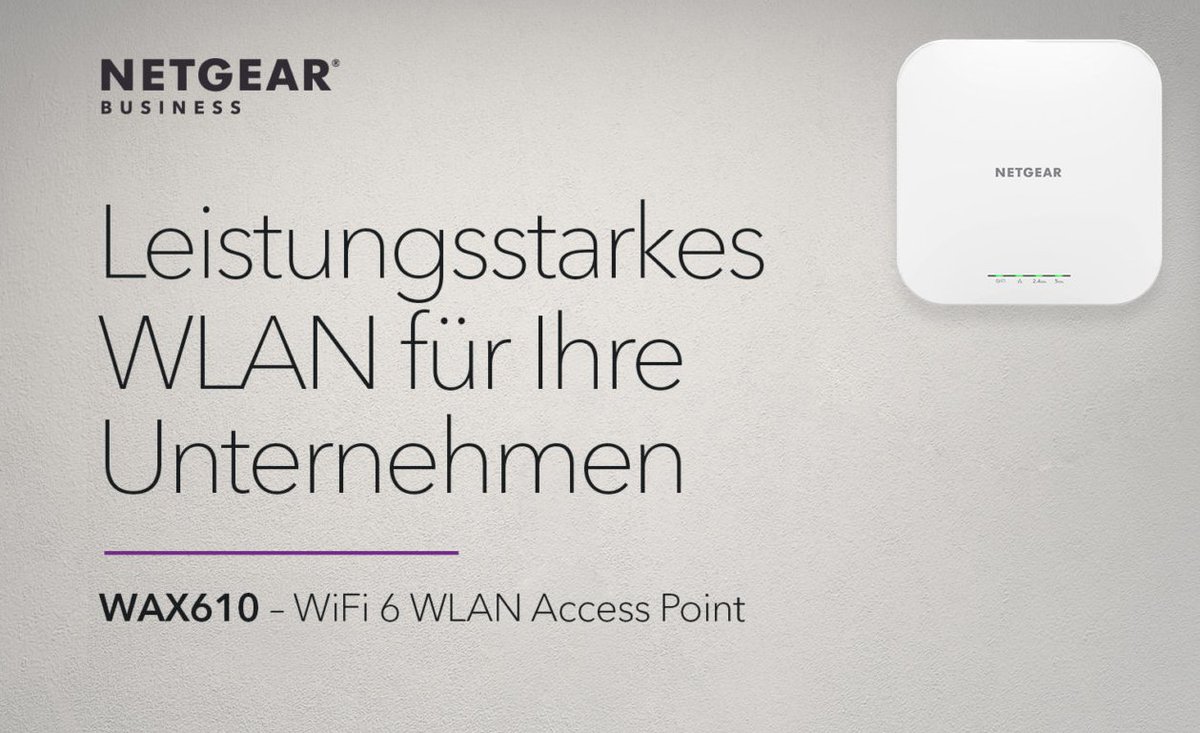 #NETGEAR Angebot der Woche: #WiFi6  Speed für Ihr Unternehmen zum besten Preis! Der Wireless Access Point #WAX610 ist mit der neuesten und schnellsten WiFi 6 Technologie (802.11 AX) ausgestattet: store.netgear.de/product/wax610…