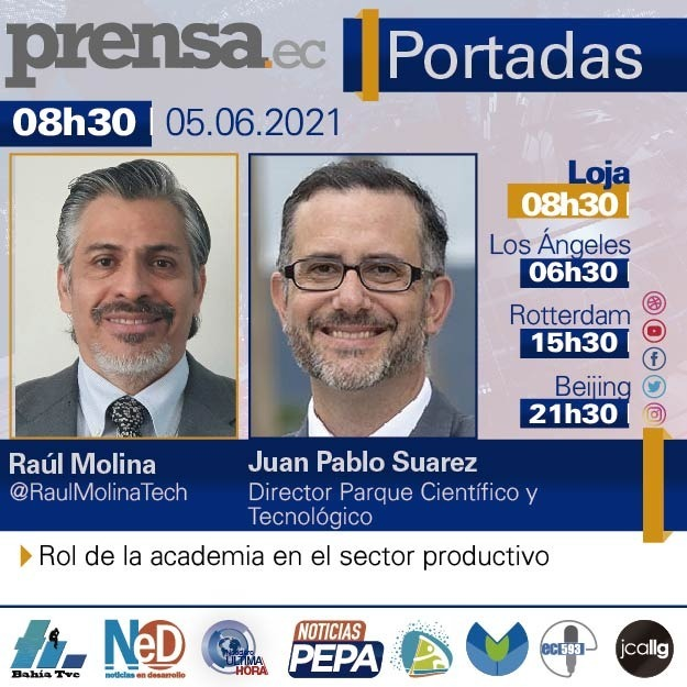 JP_SuarezChacon's tweet photo. Gracias #Portadas por la invitación para hablar sobre el rol de la academia en el sector productivo. Este sábado a las 8h30 por @PrensaEc1
¿Cómo podemos crear un entorno dinámico e innovador? ¿Cómo acelerar las ideas? 
Será un gusto conversar con @RaulMolinaTech https://t.co/GsPBNcmxnk