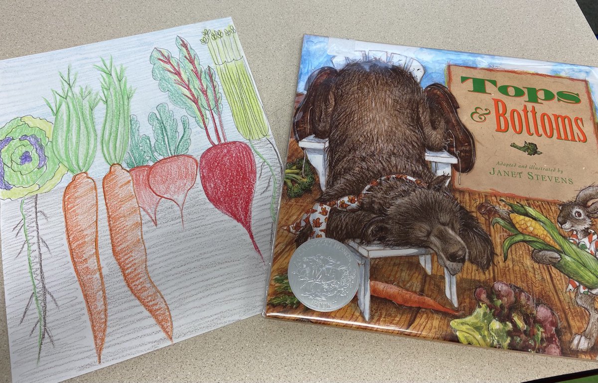 Had a fun time with my virtual kinders today illustrating our own Tops &amp; Bottoms after reading the book! #janetstevens #kindergarten #teacherlife