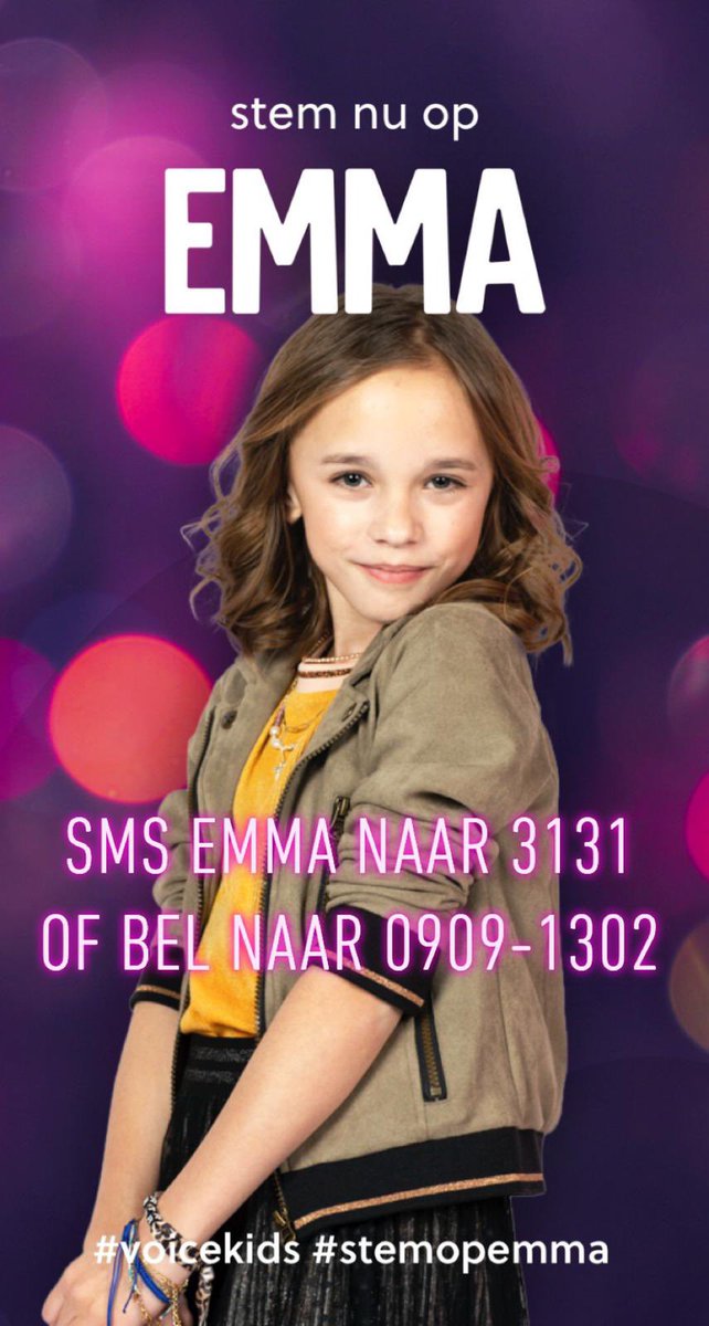 Stemmen op Emma! 09091302 of SMS 3131 EMMA! #TheVoiceKids #stemopemma