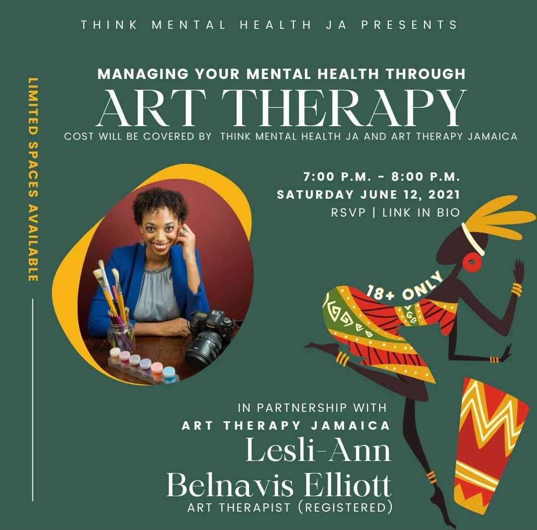 ThinkMH_ja's tweet photo. Think Mental Health JA in partnership with Art Therapy JA @ArtTherapyJam presents "Managing your Mental Health through Art Therapy"
Art Therapy JA is a private art psychotherapy practice offering individual &amp; group sessions to children, adults and families.

#tmhja #arttherapy https://t.co/364GFpv3ef