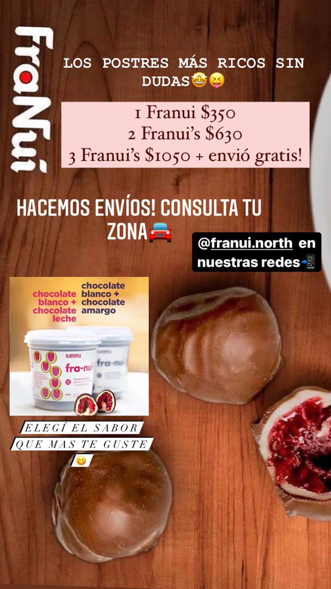 Nahuel29796664's tweet photo. Me ayudarían una banda si comparten y siguen mi emprendimiento @franui.north, son frambuesas bañadas en chocolate semiamargo + chocolate blanco o chocolate con leche + chocolate blanco. Hacemos envíos y tenemos promos todos los días! 📲🚘 https://t.co/PSpLL3RdEg
