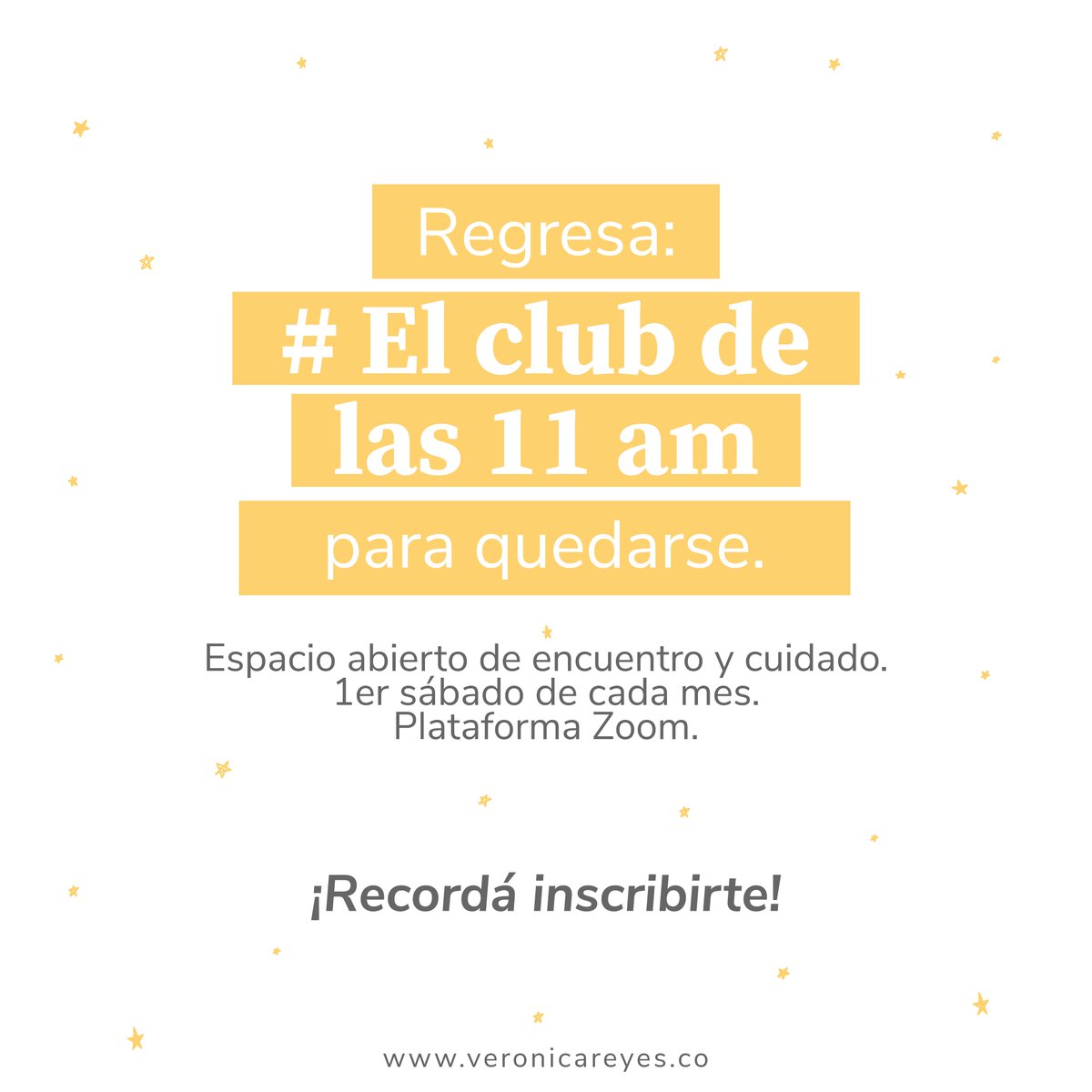 veroreyes_co's tweet photo. #ElClubdelas11am

Abierto y gratuito.
Te invito a inscribirte aquí:

https://t.co/eq8ZANXJit https://t.co/uUQfz2nwLp