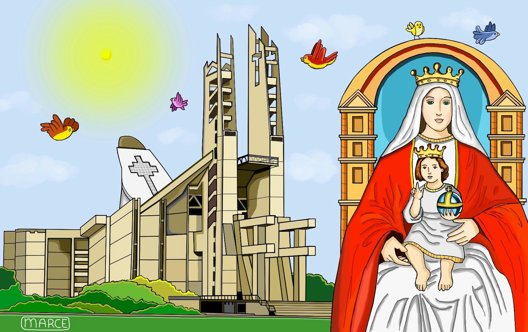 Marce on X: "Basílica Menor Santuario Nacional de Nuestra Señora de Coromoto,  se encuentra a 25 kilómetros de la ciudad de Guanare, Portugues. Seguimos  dibujando a Venezuela y a Valencia. Dibujo digital.