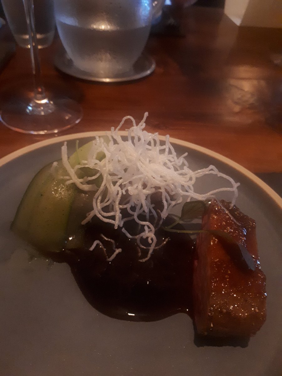 The duck 2 ways one pan fried breast the other confit with a hoi sin type sauce and pickled cucumber. Really tender perfectly cooked and delicious <a href="/HareScawton/">The Hare At Scawton</a>