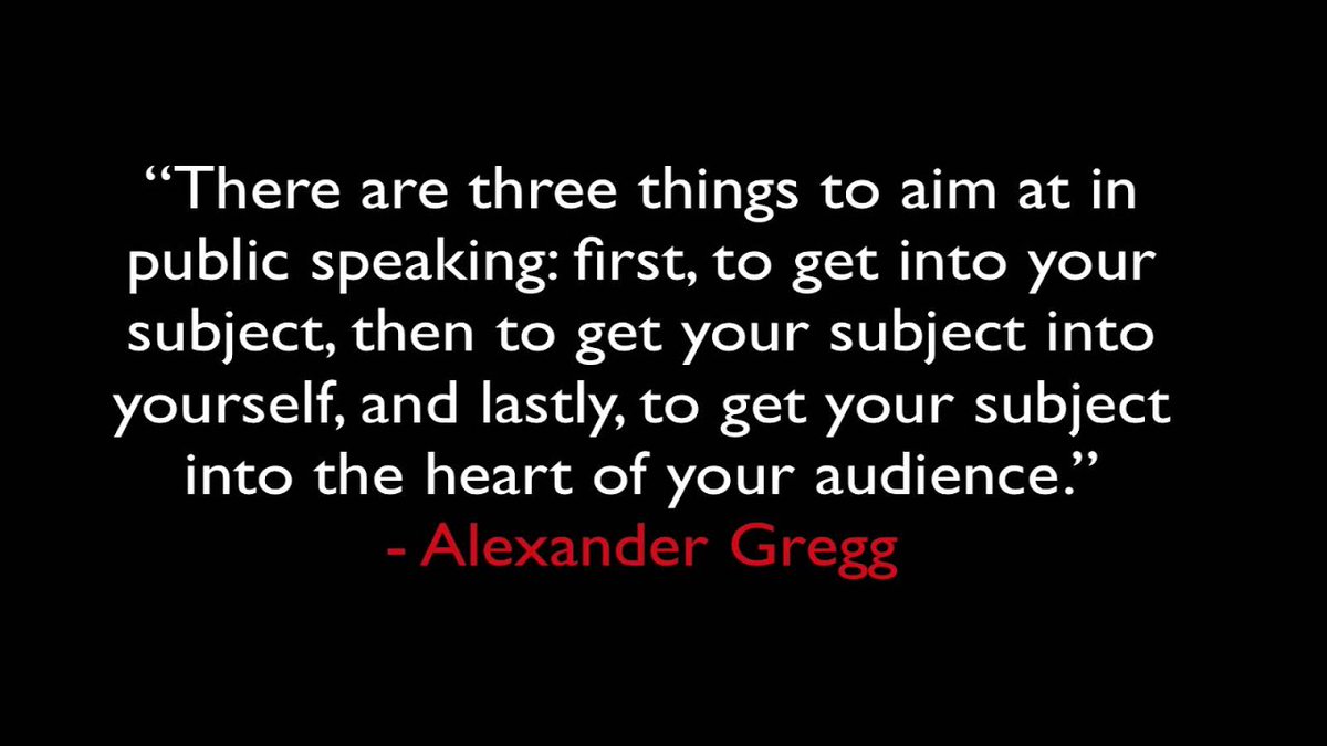 d3_toastmasters's tweet photo. "There are 3 things to aim at in #PublicSpeaking: first, to get into your subject, then to get your subject into yourself, and lastly to get your subject into the heart of your audience." -Alexander Gregg #PublicSpeakingTip #Toastmasters #D3TM https://t.co/dXYGcSD1hp