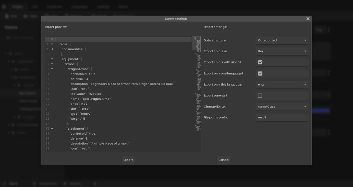 radmtt's tweet photo. Just released Update 1.1 for GRIDLESS - game data editor. Dark mode is here! Also relative paths, new export options and fixes. Read more and download @itchio: https://t.co/FJJdQ8n3gT
#gamedev #indiedev #IndieGameDev #madewithgodot https://t.co/yGYnCWLwN7