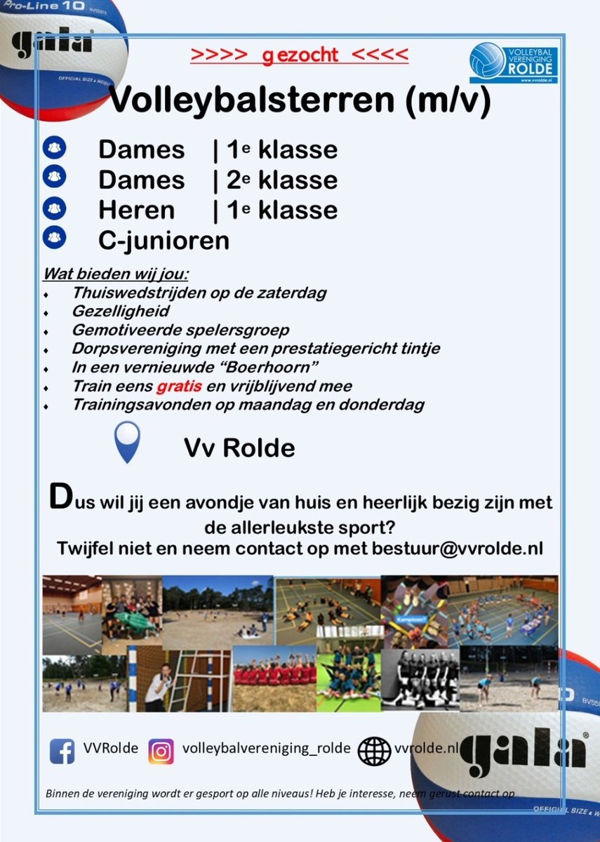 Wie helpt onze bloeiende vereniging aan nog meer talenten :-) #delenislief <a href="/nevobo/">Nevobo</a> #volleybal #Rolde <a href="/rolderpost/">Rolderpost.nl</a>