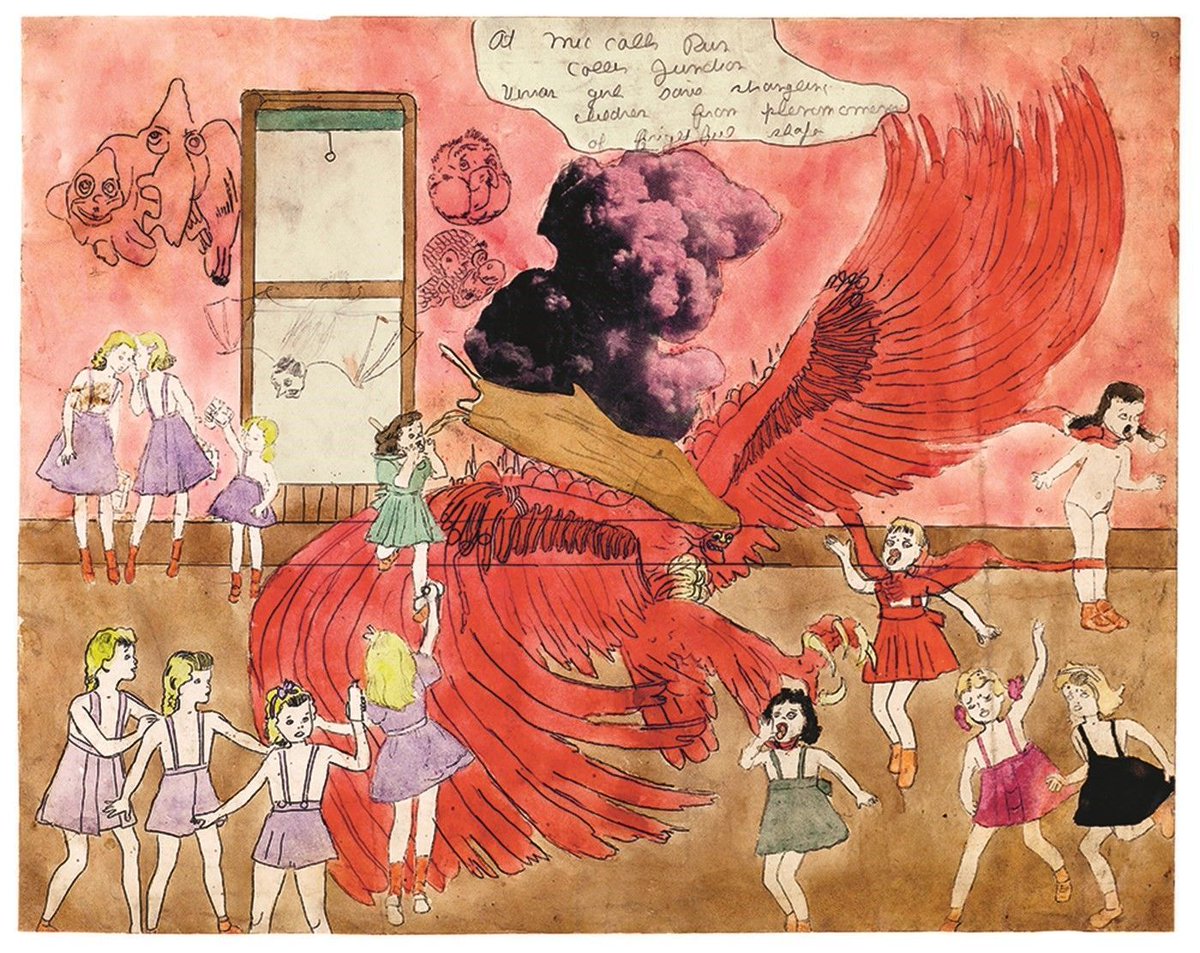 Hieronyvision's tweet photo. Henry Darger worked as a hospital janitor while creating what's now highly praised #OutsiderArt featured in #MOMA. Questions swirl around who he really was: Social recluse? Closeted gay man? Murderer?!? Like any great #ArtMystery we may never know! #Art #HenryDarger https://t.co/hVvU4jPcSD