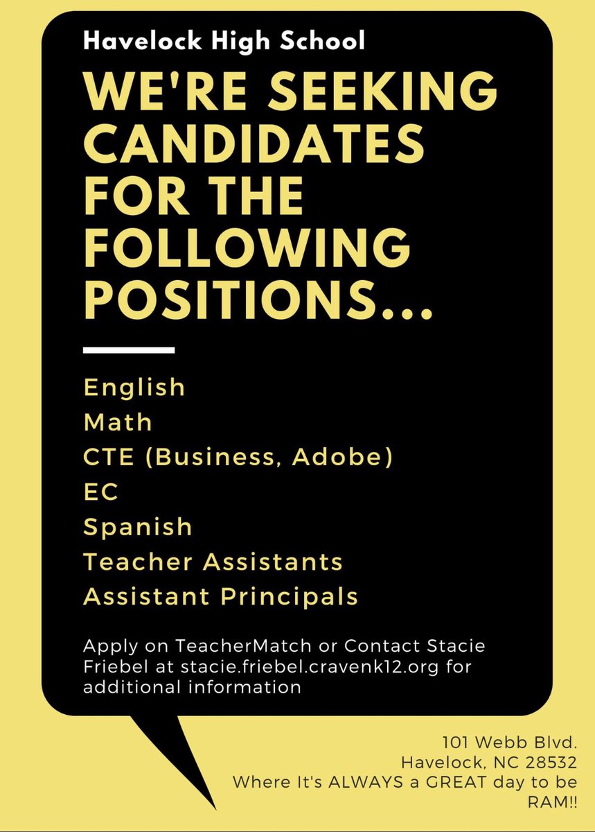 It's hiring season and we are excited to offer the following employment opportunities <a href="/HavelockHigh/">Havelock High Rams</a>.  Come join the #RamFam!!  youtube.com/watch?v=59S3Z3…
