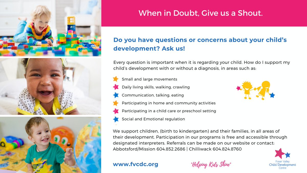 When in Doubt, Give us a Shout. We support #children (birth to kindergarten) and their #families in all areas of their #development. Learn more at fvcdc.org