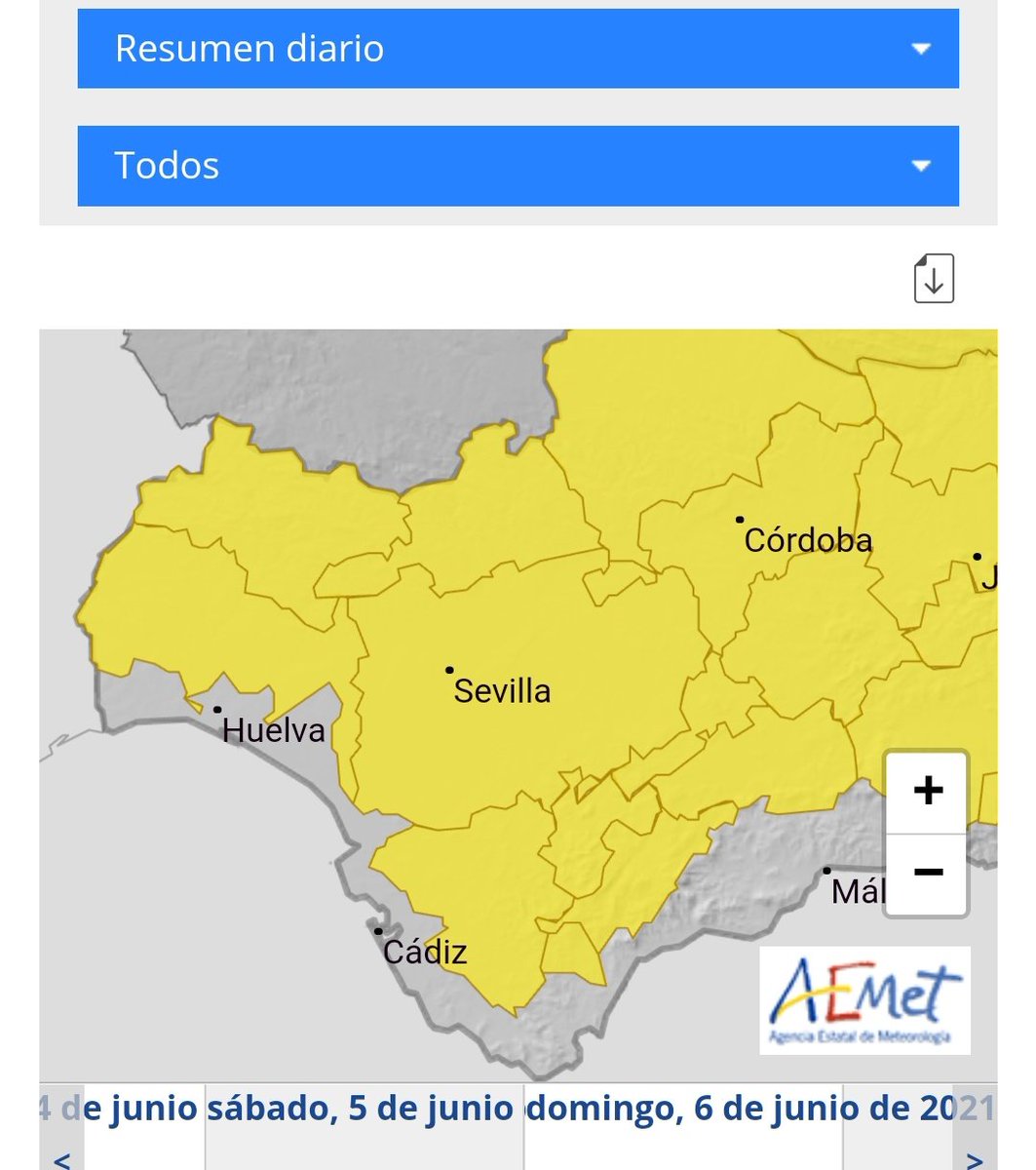 Meteohuelva's tweet photo. Ojo porque Aemet acaba de emitir aviso amarillo por fuertes tormentas para la provincia de #Huelva excepto el litoral. Según el comentario del aviso puede haber precipitaciones fuertes acompañadas de granizo y rachas de viento muy fuertes. A ver que nos depara el día 😜 https://t.co/0vRcgRGhGd