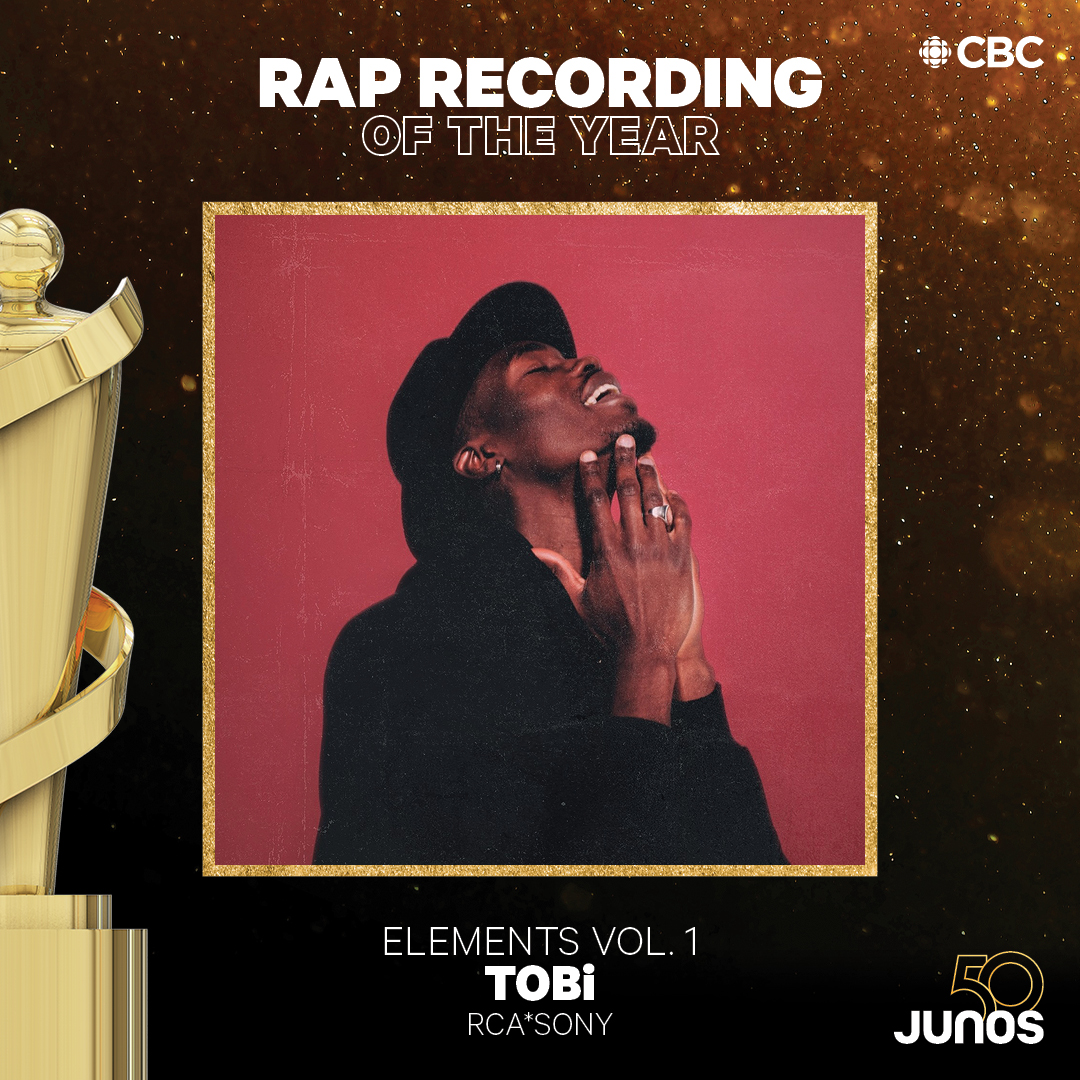 TheJUNOAwards's tweet photo. And the winner for Rap Recording of the Year is…

TOBi (@SincerelyTOBi) - “ELEMENTS Vol.1” https://t.co/HiE1tiY665