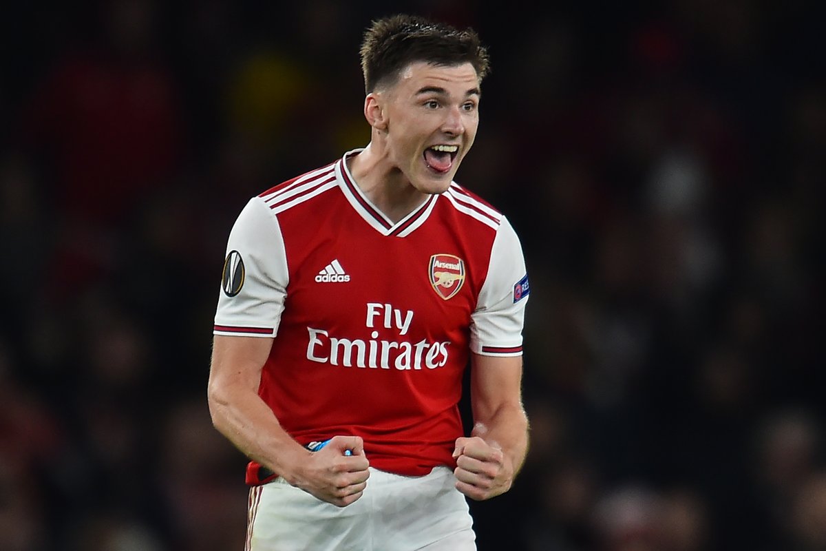 Kieran Tierney celebrates in the 2019/20 season