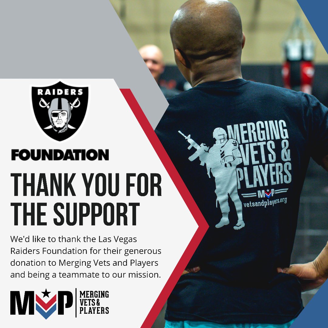 Join us in thanking the @Raiders Foundation for their #donation to #MVP and being a teammate to an impactful cause for our #combatveterans and #formerproathletes - together we can continue to bring back the #team for those in transition after service/sport. #WeGotYourBack