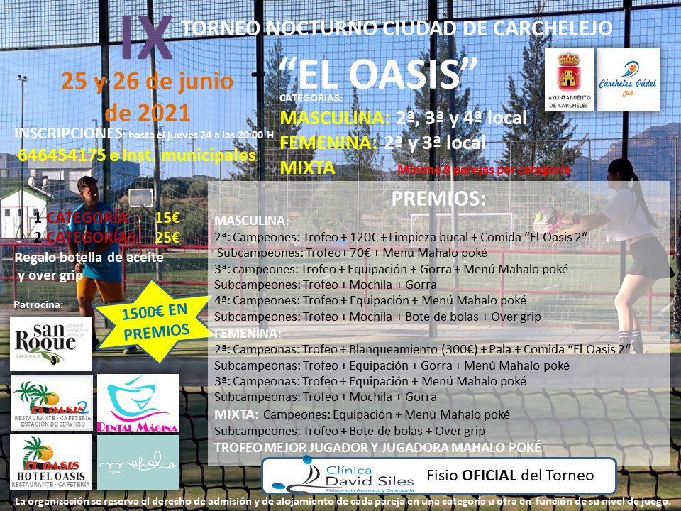 Este año si!!! Ya tenemos en la esquina al maldito covid y de ahí no sale!! Os esperamos los días 25 y 26 de junio. Protocolo covid preparado para disfrutar con seguridad de lo que más no gusta 🎾💪❤️ <a href="/AytoCarcheles/">Ayto. de Cárcheles</a> <a href="/SCASanRoque/">SCASanRoque</a> El Oasis Dentalmagina <a href="/mahalopoke/">Mahalo Poke</a> <a href="/DavidSilesFisio/">David Siles</a>