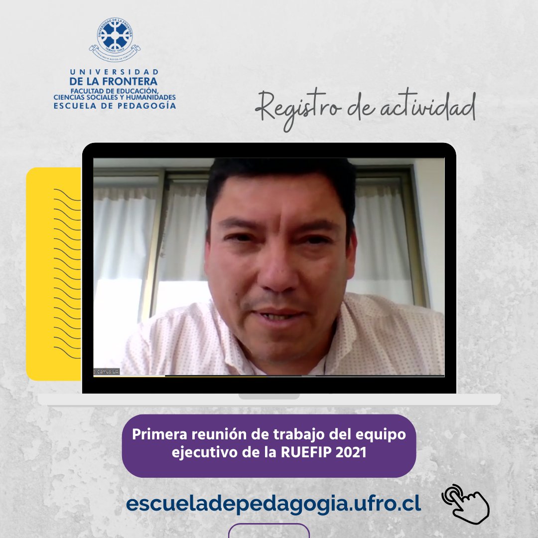 Pedagogias_UFRO's tweet photo. 📌El Dr. Pablo Camus, director de la #RUEFIP, dirige la primera reunión de trabajo del equipo ejecutivo 2021.
👉Destacar que la Dra. Carla Chavarría, directora del Programa Yo Quiero Ser Profesor/a #UFRO, es parte del equipo como Encargada de la mesa de los Programas de Acceso. https://t.co/ctfvEXT9vE