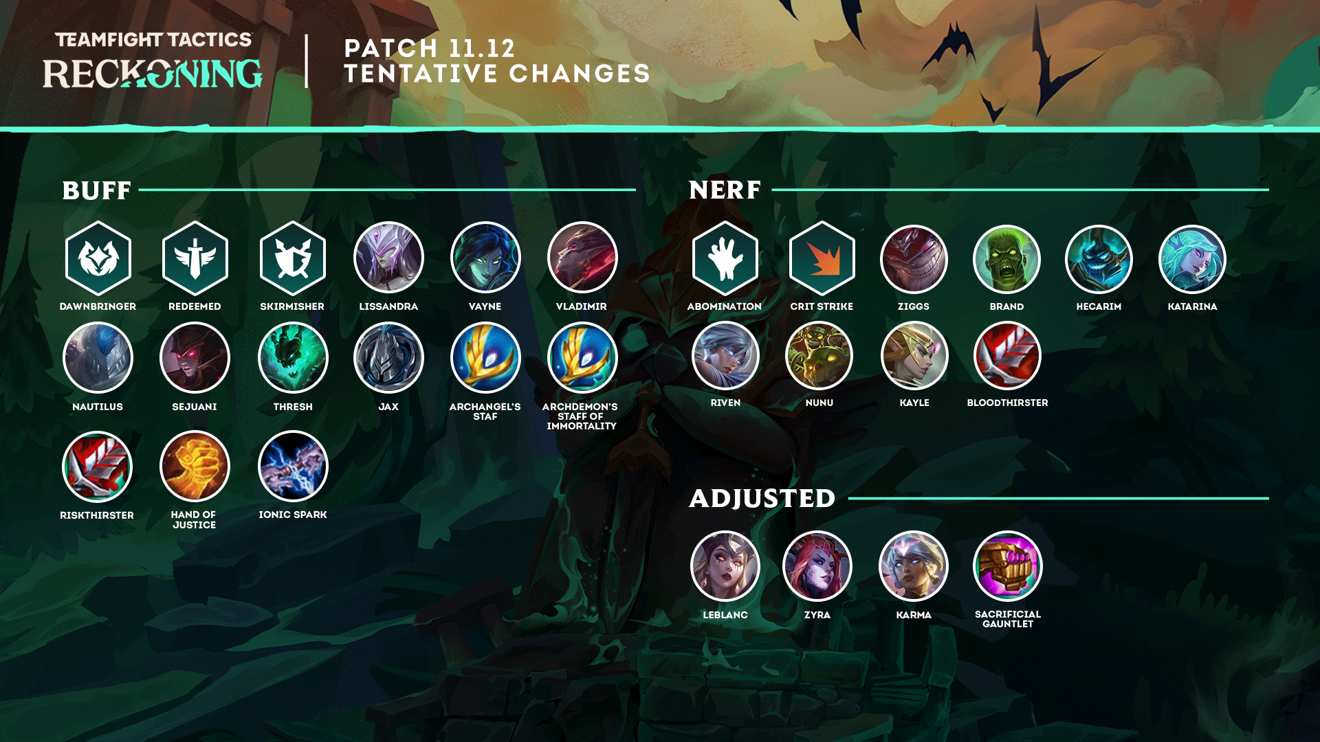 Teamfight Tactics on Twitter: "Here are the changes the Live Balance team  has been cooking up. This image doesn't cover the new Reach traits  (Dragonslayer 6, Skirmisher 9, etc) or the Loot