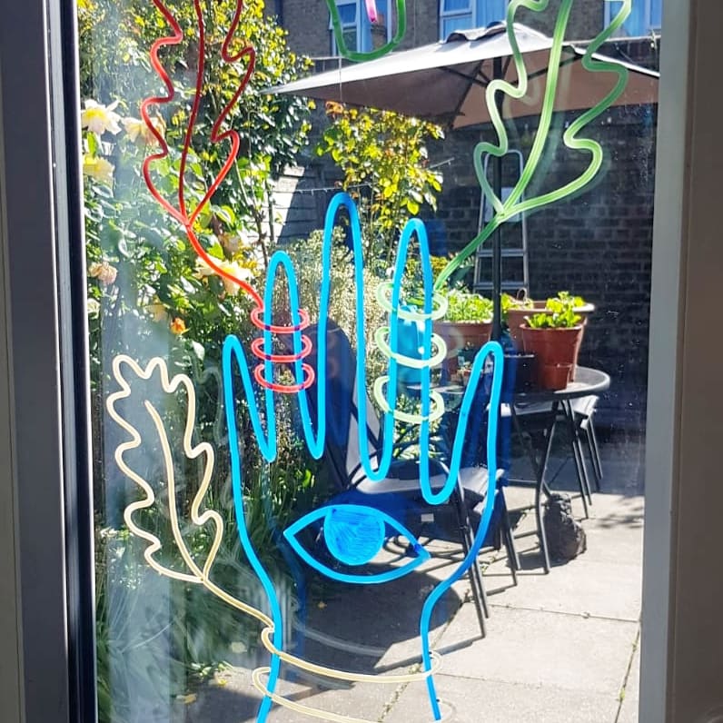 A sunny sneaky peak of  <a href="/EmilyVanns/">Emily Vanns</a> gorgeous window design that she's practising for 
rewilding beulah road studios, part of the <a href="/E17ArtTrail/">E17 Art Trail</a> 1-18th July in Walthamstow - we can't wait to see it installed in the windows alongside the beautiful deep green and teal glazed bricks!!
