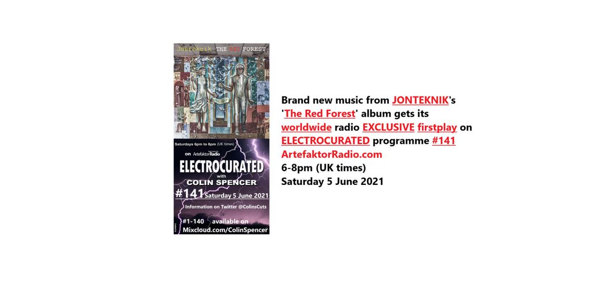 ColinsCuts's tweet image. #EXCLUSIVE

#Jonteknik
music
#worldwide #radio firstplay
on
#ELECTROCURATED programme #141

🔊@ArtefaktorRadio.com🎧
Saturday 5 June 2021
6-8pm (#UK times)

#DiscoverAndRemember @Jonteknik

Before then? Please try catch-up #138▶️mixcloud.com/ColinSpencer/e…

#ElectronicMusic #synthfam