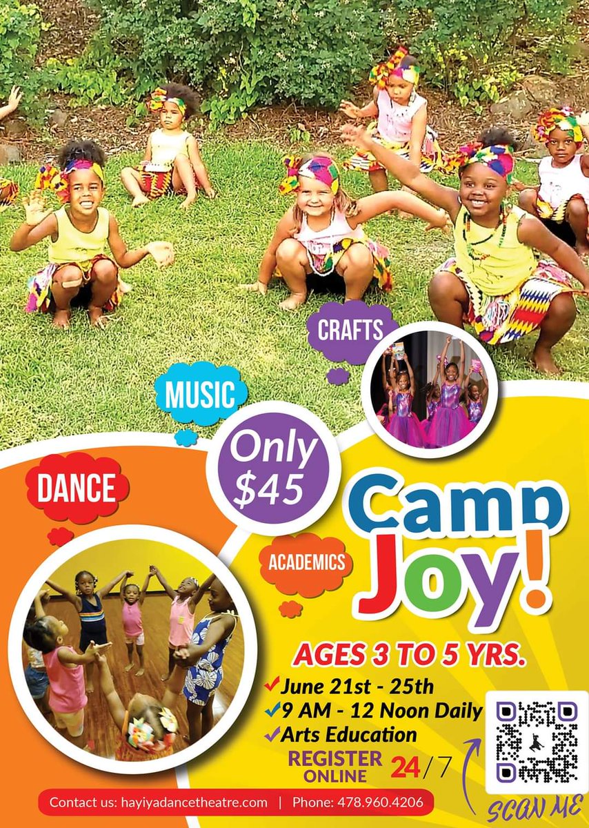 HayiyaDance's tweet photo. Summer Camps at Hayiya
Camp Joy!
June 21st - 25th - Ages 3 - 5 yrs. 
9 AM to 12 PM - $45/week
Academic Enrichment, Dance, Music, Arts &amp; Crafts, Fitness
https://t.co/59Z1VBBNFD https://t.co/kLJgLlMCtA