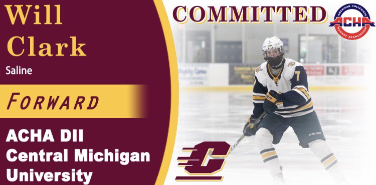🚨COMMITMENT ALERT🚨 CMU D2 hockey is excited to announce the signing of <a href="/SalineHockey/">Saline Hornets Hockey</a> forward <a href="/will_clark65/">Will Clark</a> #fireupchips