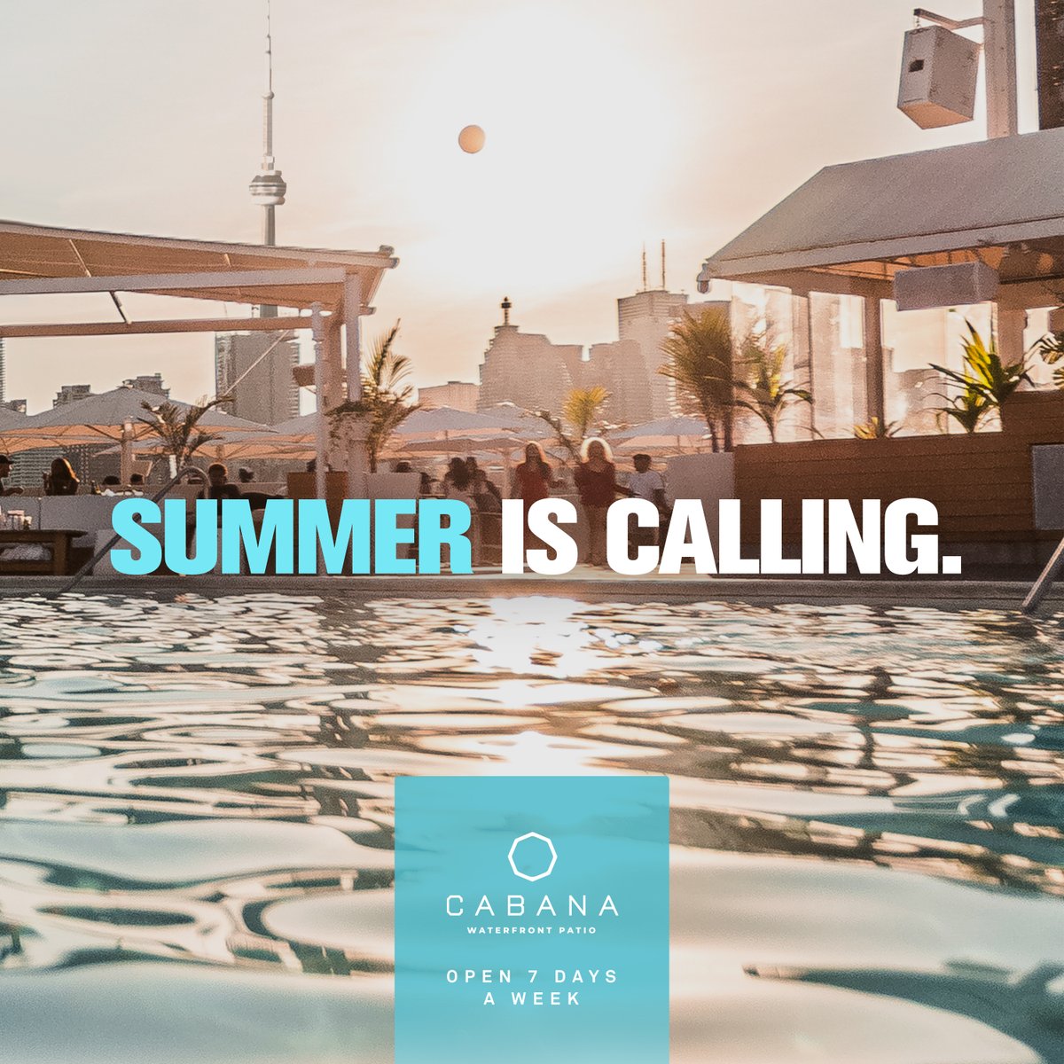 Cabana Waterfront Patio reopens on June 14th! ☀️ 

Open 7 days a week 
New summer menu by Oliver &amp; Bonacini
Reservations now open on OpenTable: bit.ly/CabanaOpenTable

See you soon, Toronto! #CabanaWaterfrontPatio