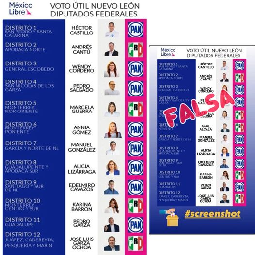 MexicoLibreNL's tweet photo. ACLARACIÓN - Circula en redes una versión falsa de nuestro comunicado de #VotoÚtil,   En el Distrito 6 Federal (Monterrey Poniente) el voto útil es para Annia Gómez (PAN). https://t.co/D65XO7R7kQ