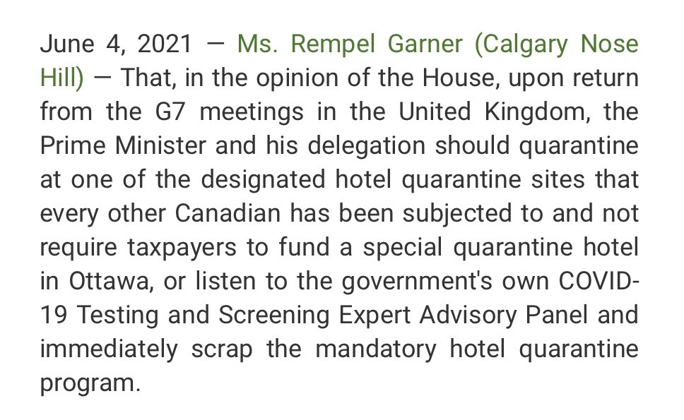 MichelleRempel's tweet photo. We tabled a notice of motion to make the house vote on Trudeau's decision to travel internationally not stay at a quarantine hotel. He needs to stay where the rest of us are expected to stay, or scrap the program. #hypocrite https://t.co/5Mbmyr3nBb