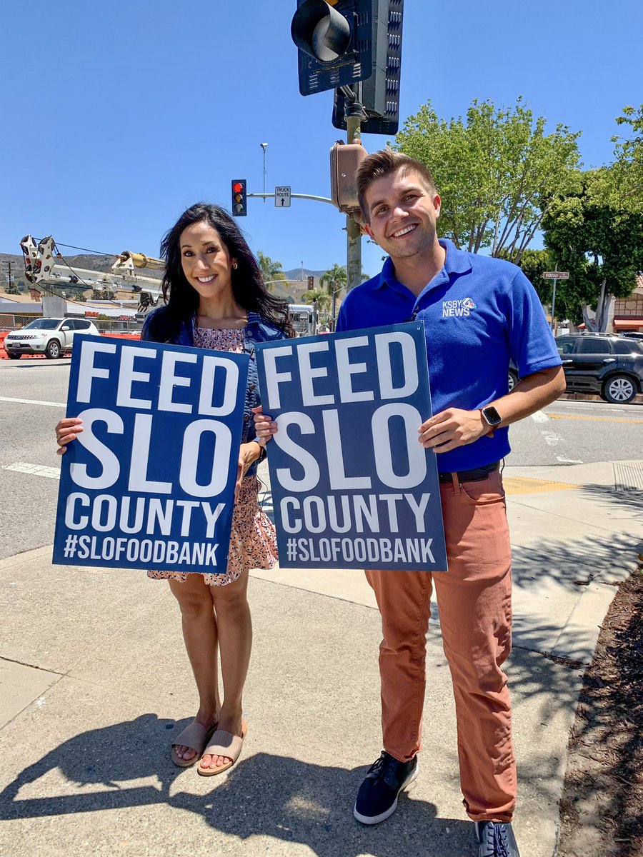 Neil_Hebert's tweet photo. For SLO County’s #hungerawarenessday, @Genelle_Padilla and I took to the streets! It feels so nice to be out seeing faces (still masked) in public giving back. If you’d like to donate to the #SLOFoodbank, visit https://t.co/9ZdkO0IMcY! @KSBY https://t.co/oMDzvlzT14