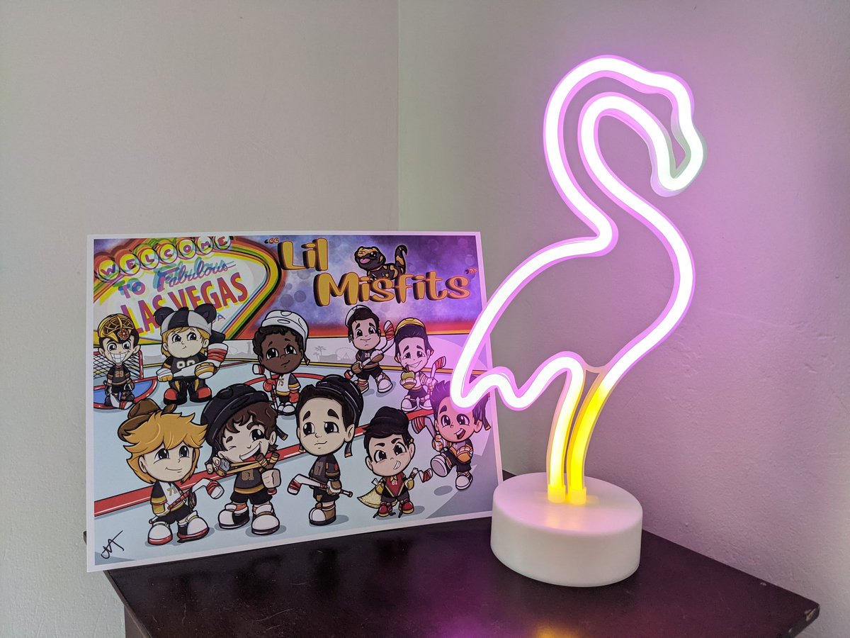 Kylie_Kiel's tweet image. So excited that the amazing Lil' Misfits print from @Ninobuniworld arrived today in time for our #FortressAtHome watch party tonight. We have our @VGKFlamingo lit and ready to go!

#KnightUp #VegasBorn #VGKTalk #StanleyCup