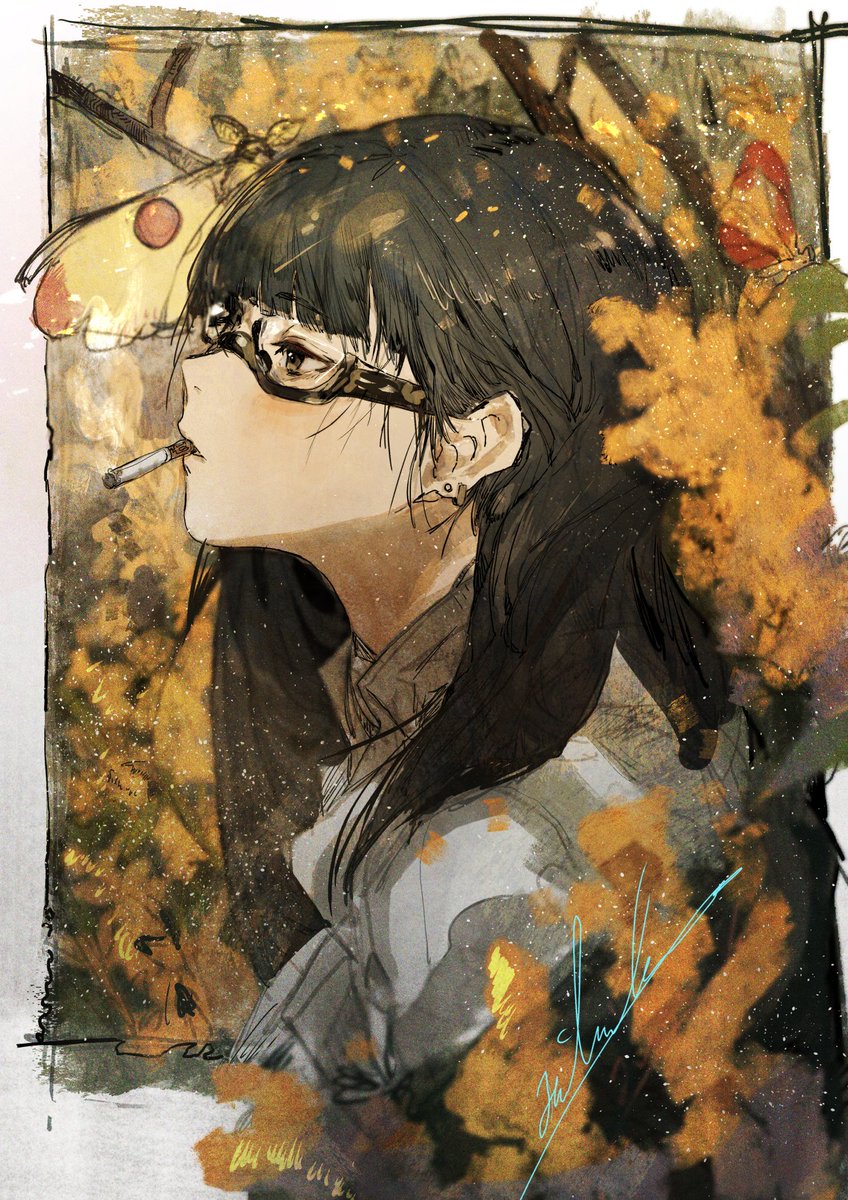 「狐目というか細めと眼鏡がとてもドンピシャなんですよね…絵になる 」|木野花ヒランコ(株式会社レッドハウス)のイラスト