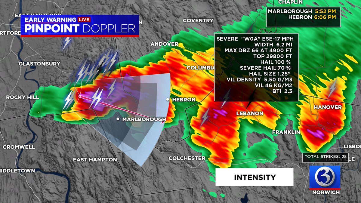 potentially large hail with this storm in Southeastern Hartford County.  Torrential rain and lots of lightning too.