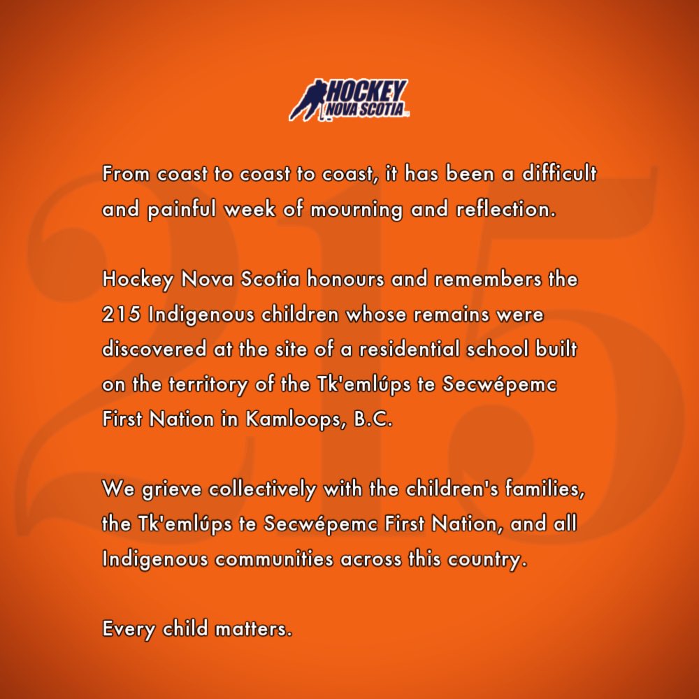 HockeyNS's tweet photo. From coast to coast to coast, it has been a painful week of mourning and reflection. 🧡
#Remember215 https://t.co/lfE5MOL4Yg