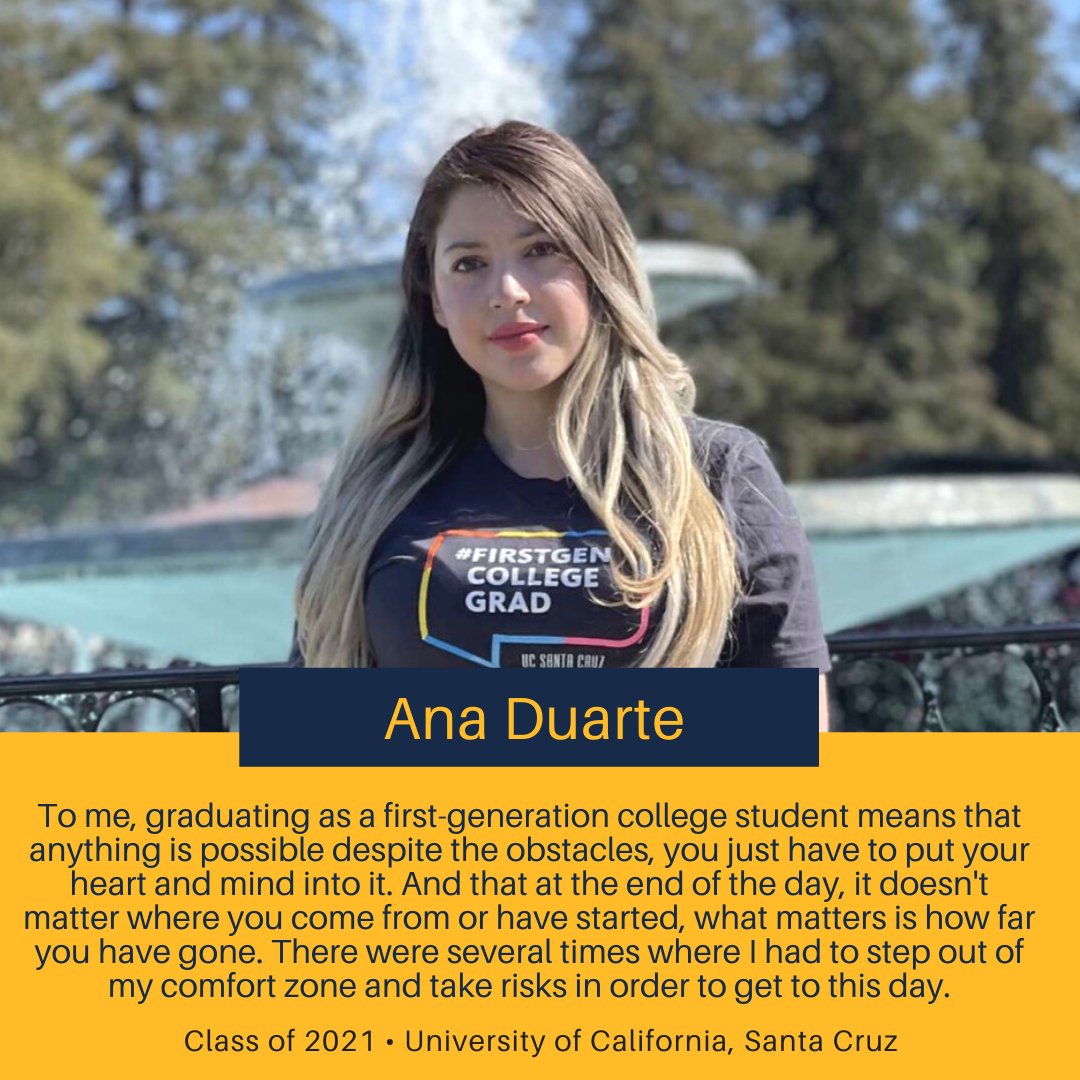 FirstGenUCSC's tweet photo. FGI presents Ana as our next #firstgen grad! Here is what Ana had to say when asked: "What does it mean to you to be graduating as a first-generation college student?" 
#UCFirstGen #ucsc https://t.co/wN8Skt0yb4