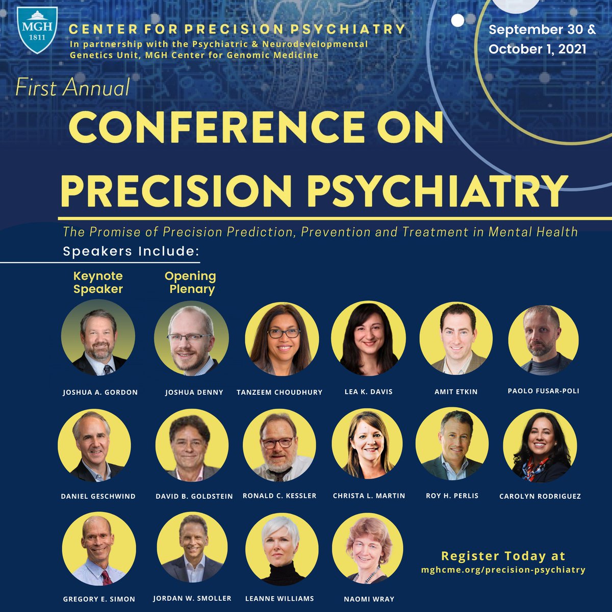 Jordan Smoller (@jorsmo) on Twitter photo Announcing the 1st Annual Conference on Precision Psychiatry! Grateful to our amazing speakers <a href="/NIMHDirector/">Director, National Institute of Mental Health</a> <a href="/AllofUsCEO/">Josh Denny</a> <a href="/WrayNaomi/">Naomi Wray</a> <a href="/royperlis/">Roy Perlis</a> @GregSimonKPWHRI <a href="/clesemartin/">Christa Lese Martin</a> <a href="/CRodriguezMDPhD/">Carolyn Rodriguez</a> <a href="/GeschwindLab/">Geschwind Lab @ UCLA</a>
<a href="/tanzeemc/">tanzeem</a> <a href="/Stanford_PMHW/">Stanford PMHW 🧠</a> + more!
RT & Register here:
mghcme.org/precision-psyc… Announcing the 1st Annual Conference on Precision Psychiatry! Grateful to our amazing speakers <a href="/NIMHDirector/">Director, National Institute of Mental Health</a> <a href="/AllofUsCEO/">Josh Denny</a> <a href="/WrayNaomi/">Naomi Wray</a> <a href="/royperlis/">Roy Perlis</a> @GregSimonKPWHRI <a href="/clesemartin/">Christa Lese Martin</a> <a href="/CRodriguezMDPhD/">Carolyn Rodriguez</a> <a href="/GeschwindLab/">Geschwind Lab @ UCLA</a>
<a href="/tanzeemc/">tanzeem</a> <a href="/Stanford_PMHW/">Stanford PMHW 🧠</a> + more!
RT & Register here:
mghcme.org/precision-psyc…