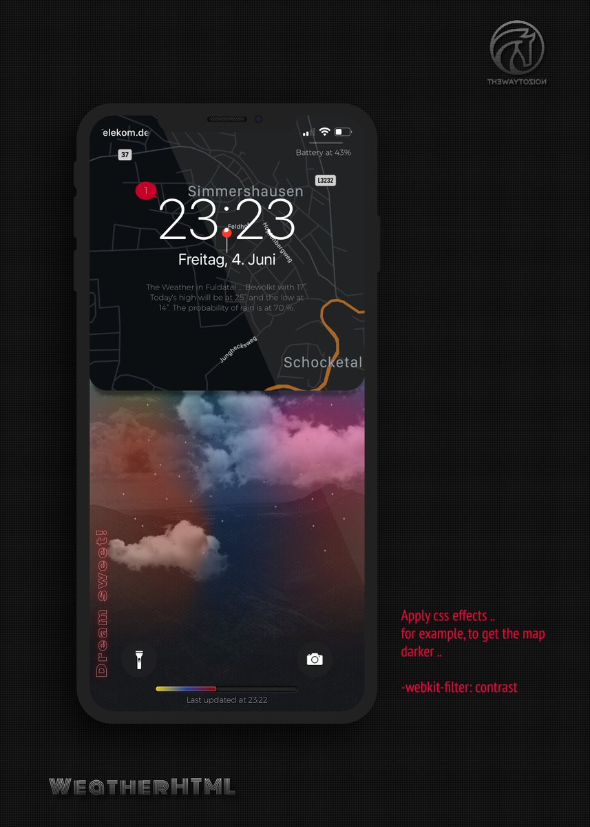 kleinmone's tweet image. Played this evening with css filters 😅

WeatherHTML by @thewaytozion 

#nojailbreak #iOS147beta2
