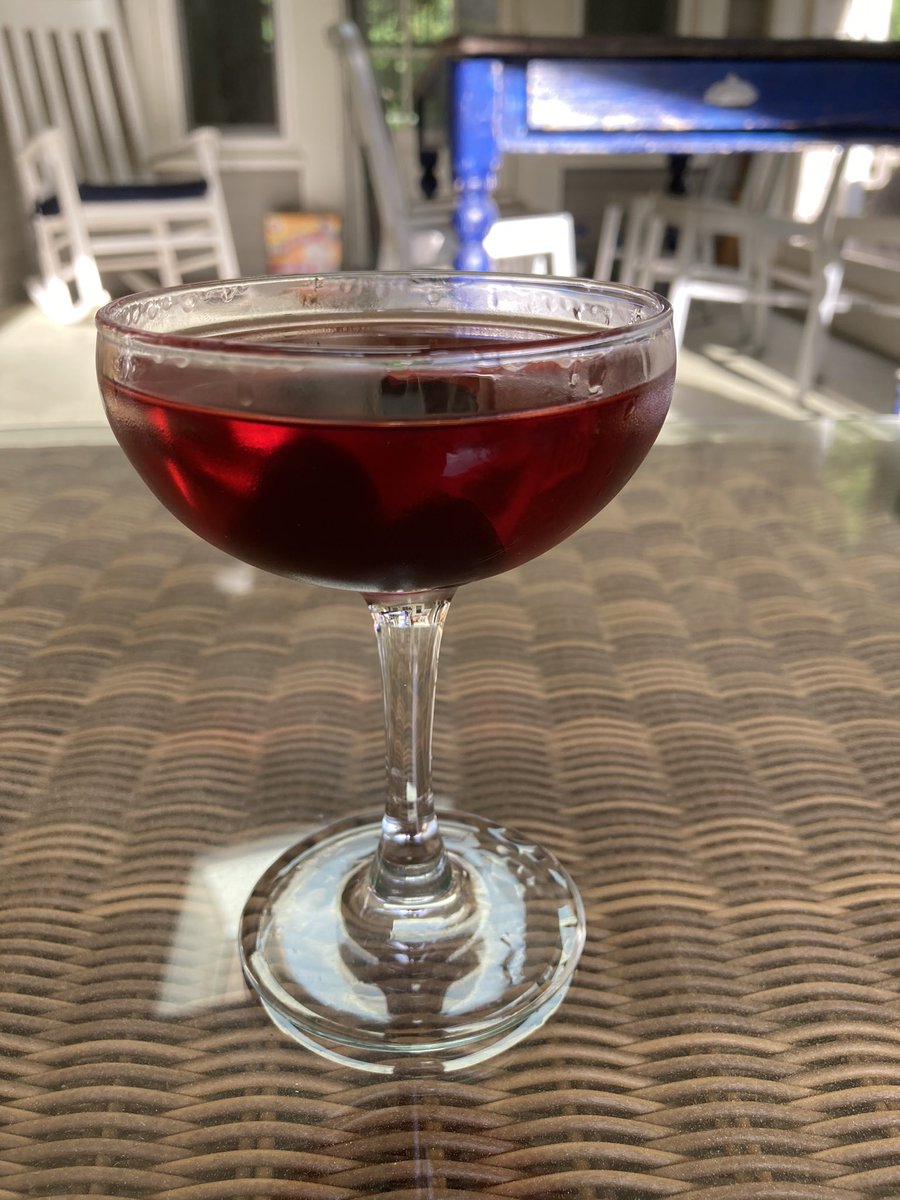 dfphil's tweet photo. Tonight from the #cocktailCodex is a Boulevardier with 1.5 oz of rye (supposed to be bourbon) 3/4 oz of sweet vermouth and 3/4 oz of Campari with a maraschino cherry for garnish not this color though:🍒 https://t.co/wS5wzV95yI