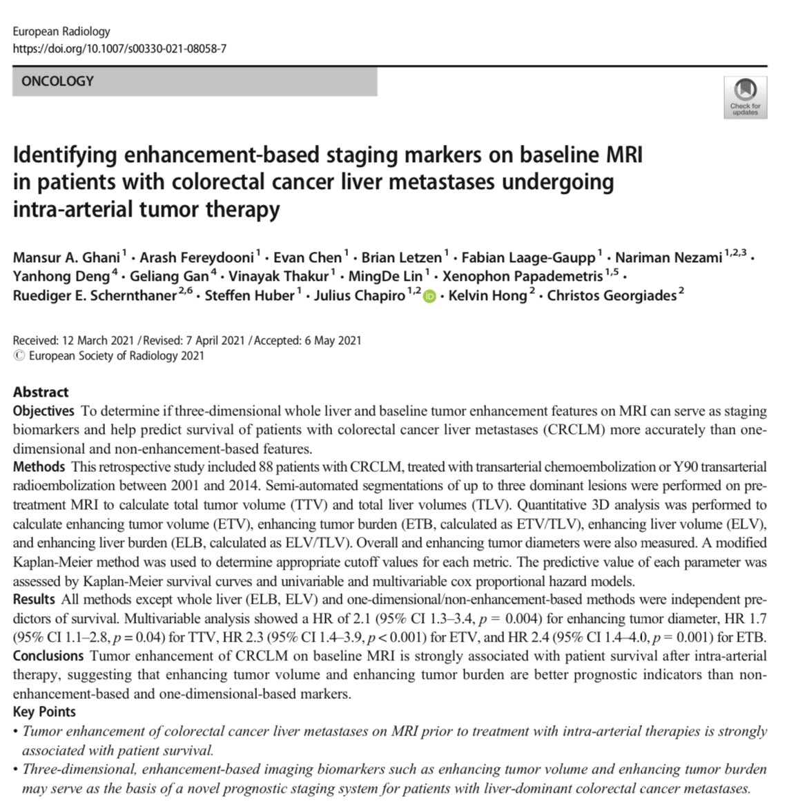 Happy to share this work out of @YaleIR and <a href="/JohnsHopkinsIR/">Johns Hopkins IR</a>. Always grateful for the tireless support from <a href="/JuliusChapiro/">Julius Chapiro</a> and team. 

link.springer.com/article/10.100…

@Arash_Fere <a href="/fabianmaxlg/">Fabian M. Laage Gaupp</a> <a href="/NNezami1/">Nariman Nezami, MD</a> <a href="/MingDeLin1234/">Ming Lin</a> <a href="/GeorgiadesMD/">Christos Georgiades MD PhD</a>