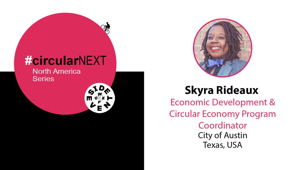 Honored to be joined by <a href="/SkyraRideaux/">Skyra Rideaux</a> from <a href="/austintexasgov/">City of Austin</a> to talk about #austin #circulareconomy Community building, inclusion and Economic Development 

Join us
June 8th
9.00am CST
bit.ly/34UYuHz