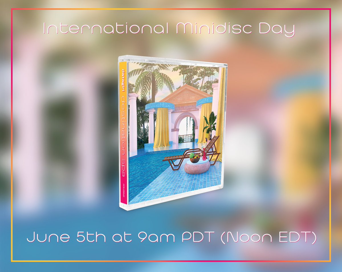 Pacific Plaza Records 🏝🏬 (@pacificplazarec) on Twitter photo And wrapping it up with our third reissue for <a href="/minidiscday/">minidiscday</a> tomorrow, it’s the queen of chill @IMDATAGIRL!!
Grab “Destination Spa” on Minidisc at 9am PDT/Noon EDT on June 5th 💽 And wrapping it up with our third reissue for <a href="/minidiscday/">minidiscday</a> tomorrow, it’s the queen of chill @IMDATAGIRL!!
Grab “Destination Spa” on Minidisc at 9am PDT/Noon EDT on June 5th 💽