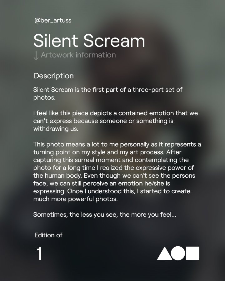 Hello fellow humans 👋
My name is Bernardo Artus and 
my Genesis Piece "Silent Scream" is now up on @withFND 
It means the world to me if you share it 😁💞
⬇️⬇️
This is the right link!
foundation.app/@berniarts/sil…

#NFTs #nftcollector #NFTCommunity #nftart #cryptoart