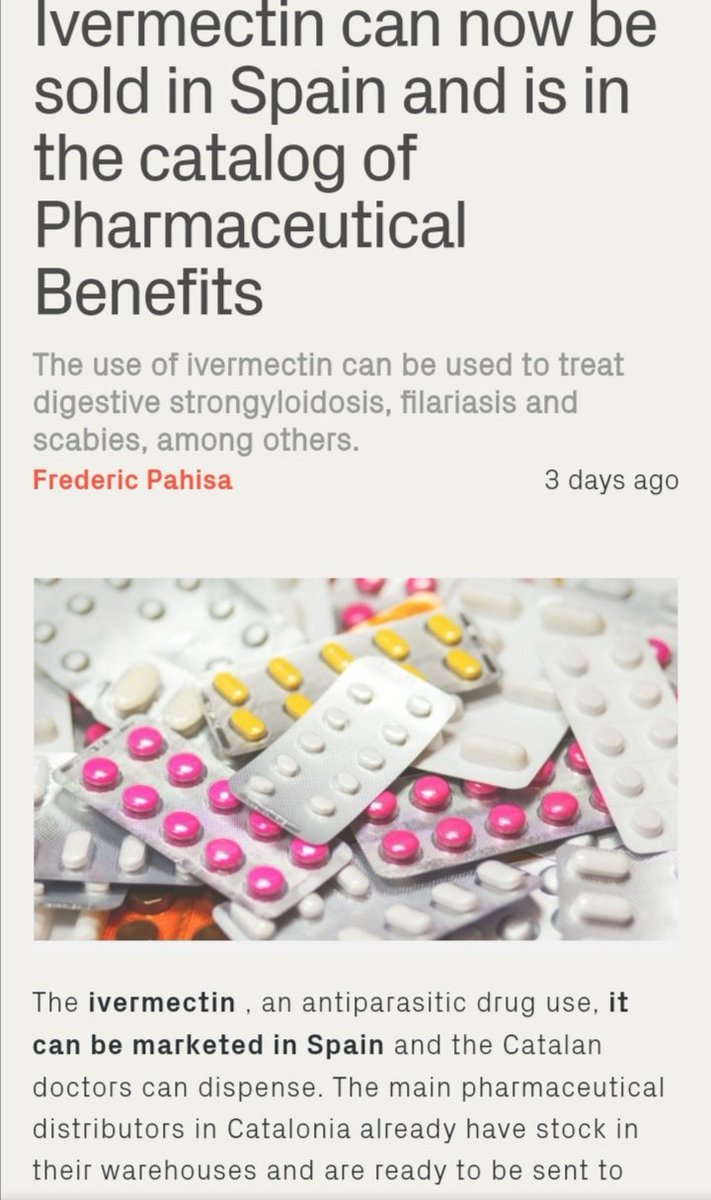 Ivermectin will be made available in Spain. @EvidenceLimited @Covid19Critical @Covid19Crusher You are winning. 
beteve.cat/societat/iverm… beteve.cat/societat/iverm…