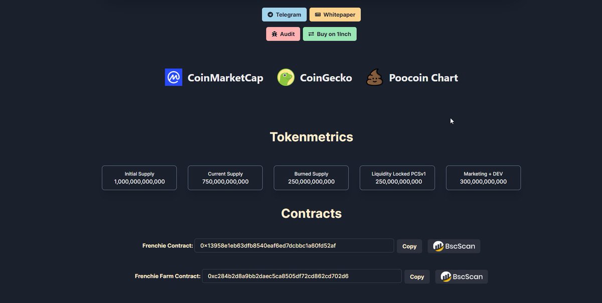 FrenchieToken's tweet photo. Less text, more info! 

We've made it easy for new investors to get their info on-website with ease!

$FREN #Frenchie #BSC #BinanceSmartChain #BSCGems

https://t.co/X708FFHqPf https://t.co/2gOxTkEi29