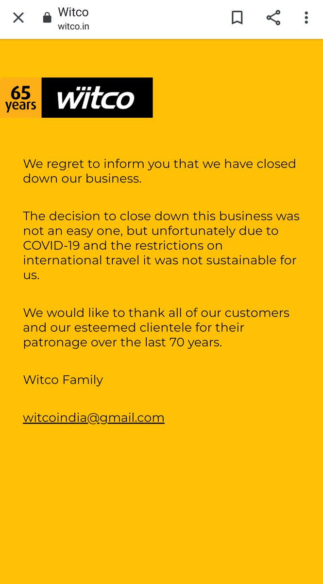 Murali_lovegm's tweet photo. Whatt! Did really #Witco closing up, that too due to COVID-19, after 70 long years! If you have grown up in TN, you'd remember this iconic brand! I recall buying quite a few thing while growing up in the 90s. It's hard over of the traveler legend is off😕😕 https://t.co/vz8GAwyJFZ