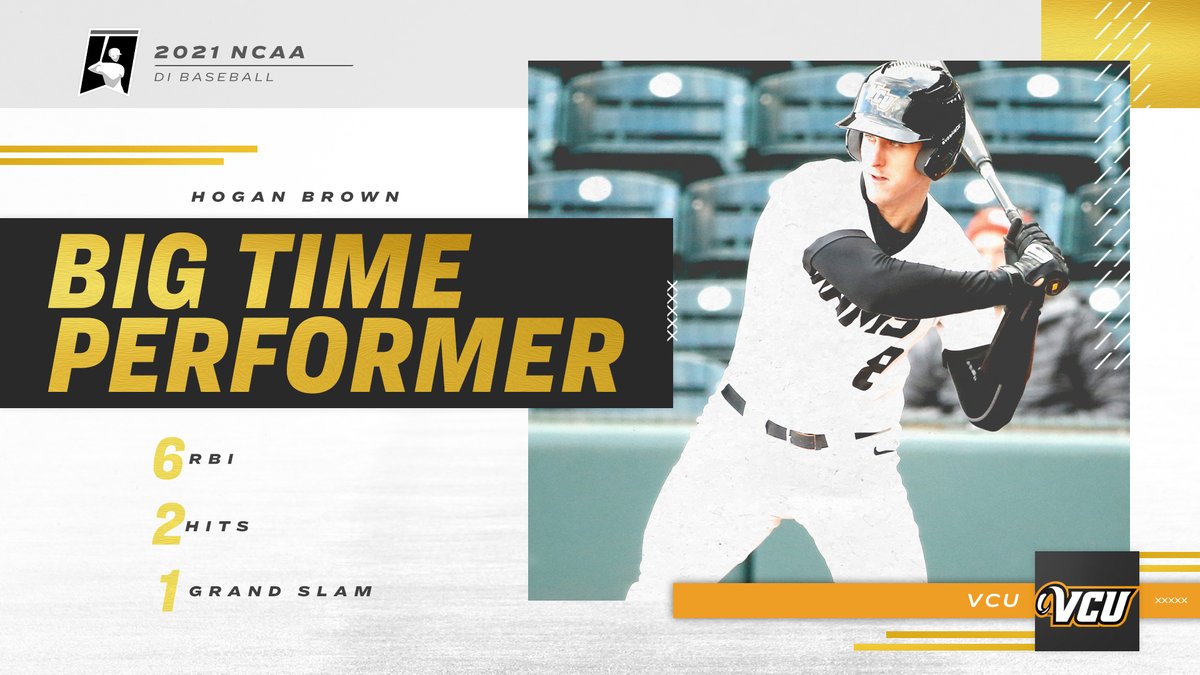 NCAABaseball's tweet photo. 𝗕𝗜𝗚 𝗧𝗜𝗠𝗘 𝗣𝗘𝗥𝗙𝗢𝗥𝗠𝗔𝗡𝗖𝗘

Hogan Brown led the way for @VCUBaseball with 6 RBI's in the Rams 19-4 win over Campbell.

#RoadToOmaha https://t.co/wN6pl4eLKh